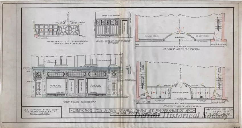 Drawing, Architectural - Drawings for a New Store Front at 704-706 Gratiot Ave. 
for Mr. Joseph Hartman