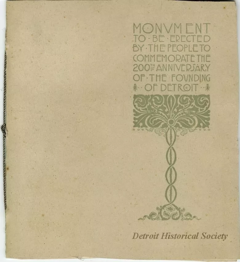 Booklet - Monument to Be Erected by the People to Commemorate the 200th Anniversary of the Founding of Detroit