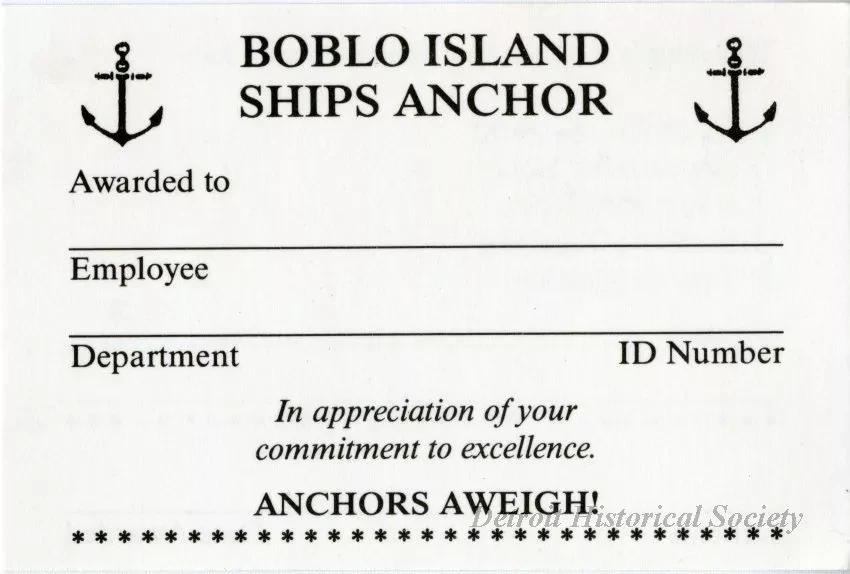 Award - Bob-Lo Island Ships Anchor Award