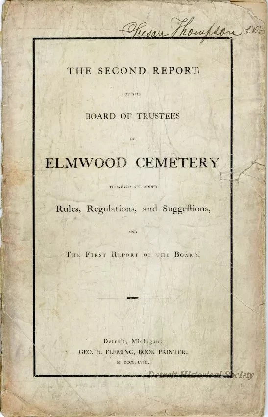Report - Second Report of The Board of Trustees of Elmwood Cemetery (From July 6, 1850, to October 9, 1857).