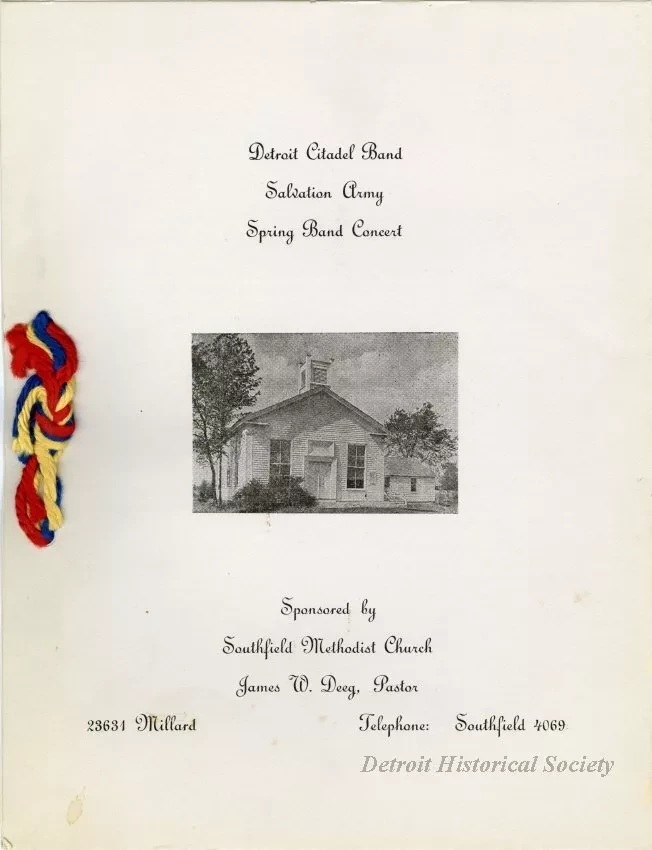 Program, Concert - Detroit Citadel Band Salvation Army Spring Band concert sponsored by Southfield Methodist Church