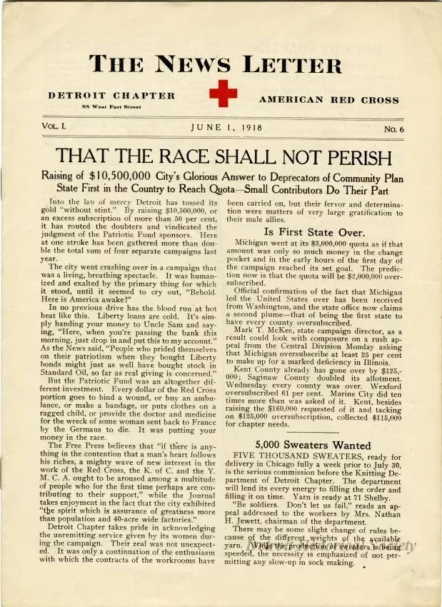 Newsletter - The News Letter, The American Red Cross, The Detroit Chapter, Vol. I, No. 6
