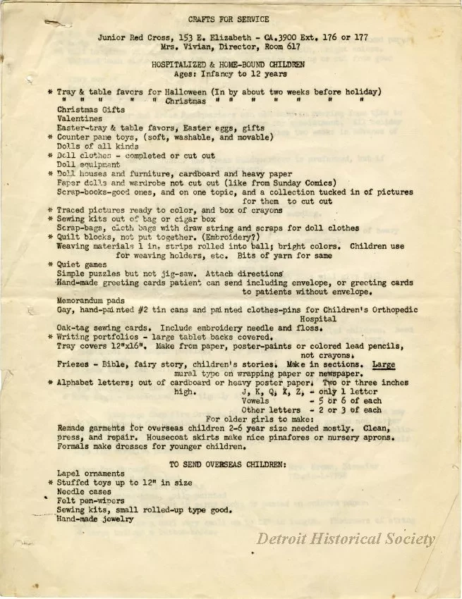 Memorandum - Crafts for Service