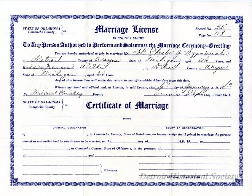 Certificate, Marriage - Marriage License