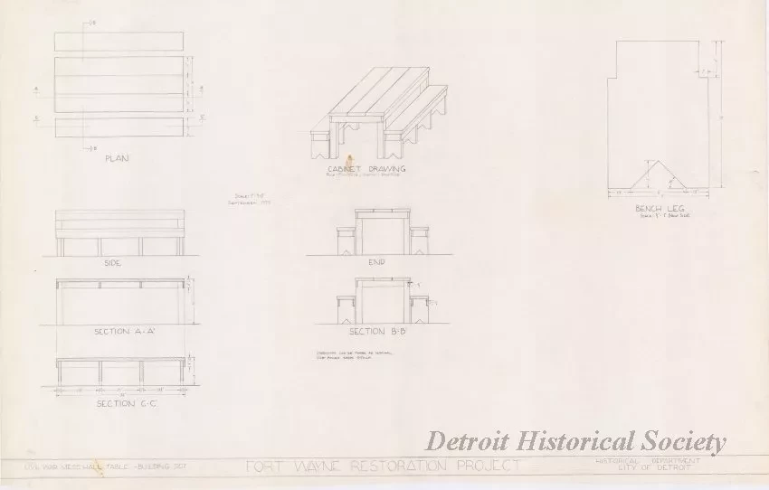 Drawing, Technical - Civil War Mess Hall Table - Building 507,
Fort Wayne Restoration Project
