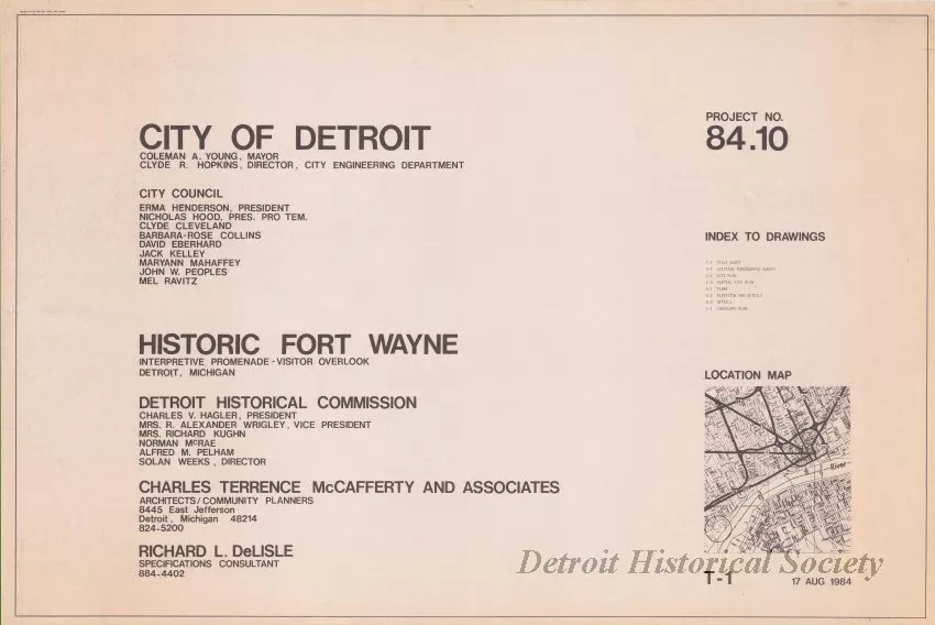 Blueprint - Historic Fort Wayne,
Interpretive Promenade - Visitor Overlook,
Detroit, Michigan.