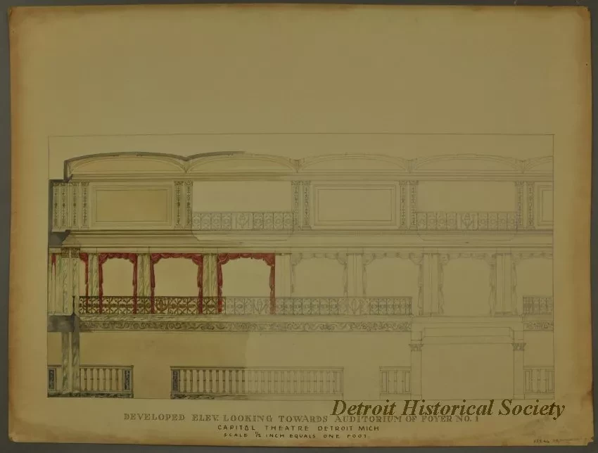 Elevation - Developed Elev. Looking Towards Auditorium of Foyer No. 1