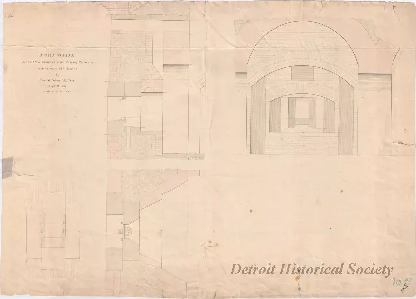 Drawing, Architectural - Fort Wayne,
Plan of Stone Embrasure for Flanking Casemates