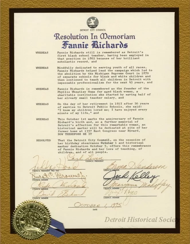 Resolution - Resolution in Memoriam Fannie Richards