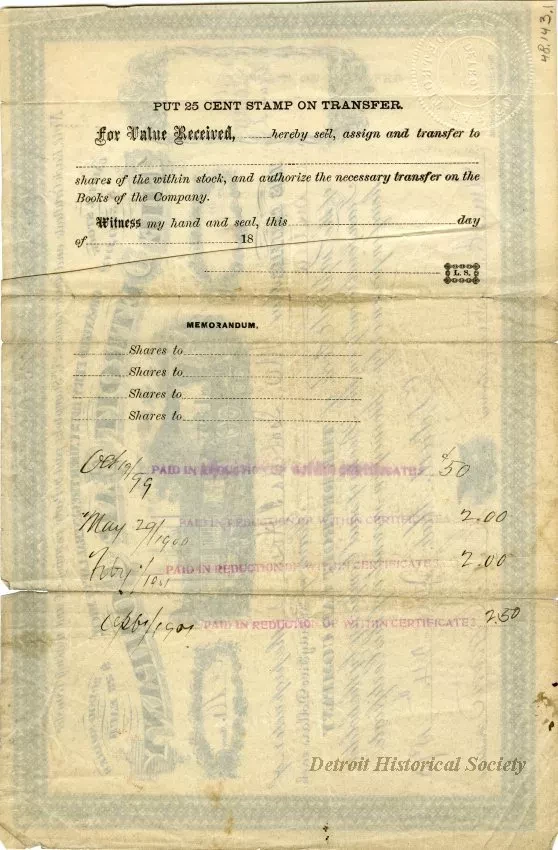 Certificate, Stock