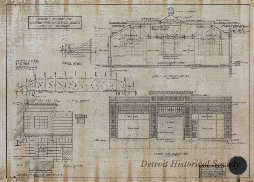 Drawing, Architectural - Garage Building for Grabow Brothers and Schubb, Owners, 
Detroit, Michigan