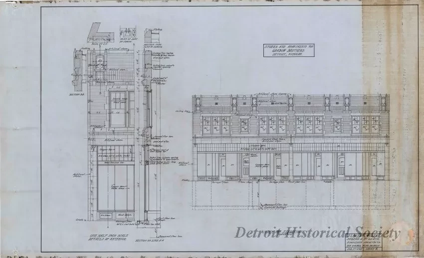 Drawing, Architectural - Stores and Apartments for Grabow Brothers, Detroit, Michigan