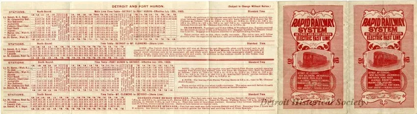 Schedule - Rapid Railway System, Detroit and Port Huron Electric Fast Line