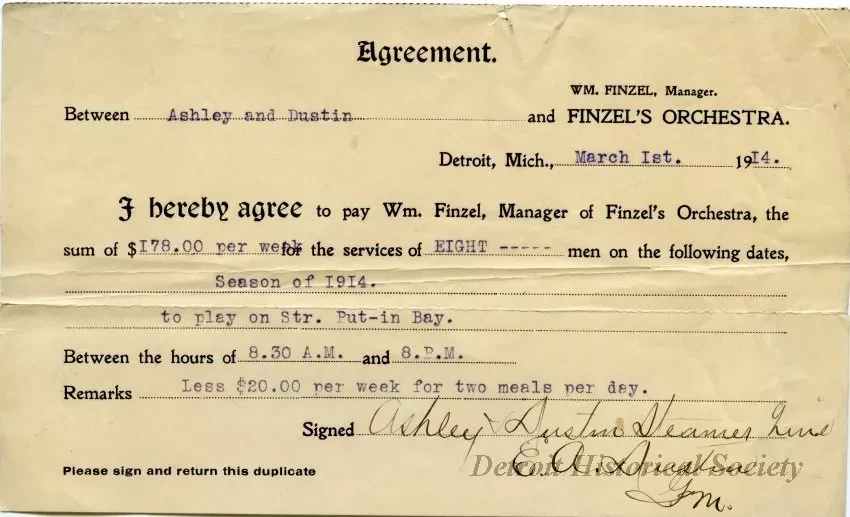Contract - Agreement Between Ashley & Dustin and Finzel's Orchestra