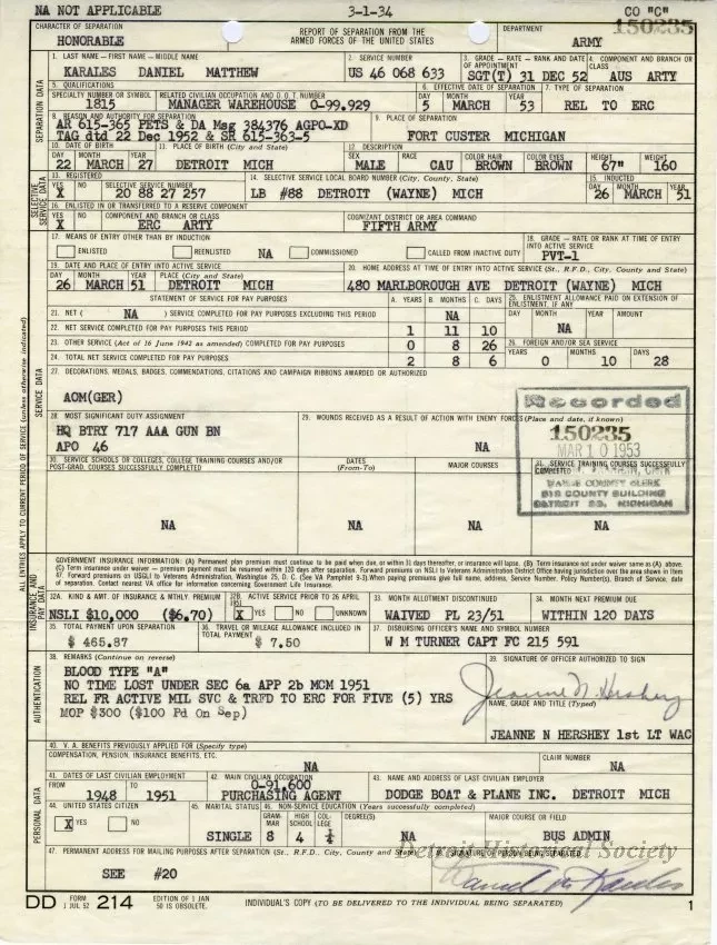 Form - Report of Separation from the Armed Forces of the United States