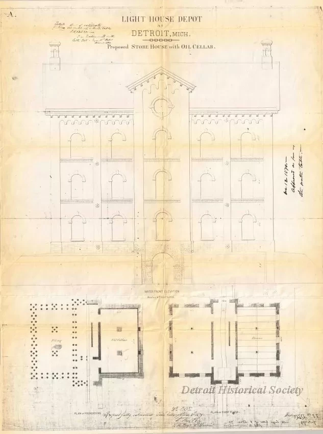 Plan, Architectural - Light House Depot at Detroit, Mich.
Proposed Store House with Oil Cellar