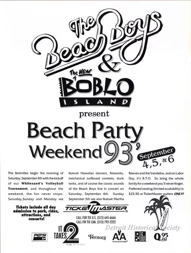Poster - The Beach Boys & the New BobLo Island Present 
Beach Party Weekend '93, September 4, 5, & 6