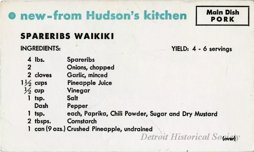 Recipe - New--From Hudson's Kitchen
