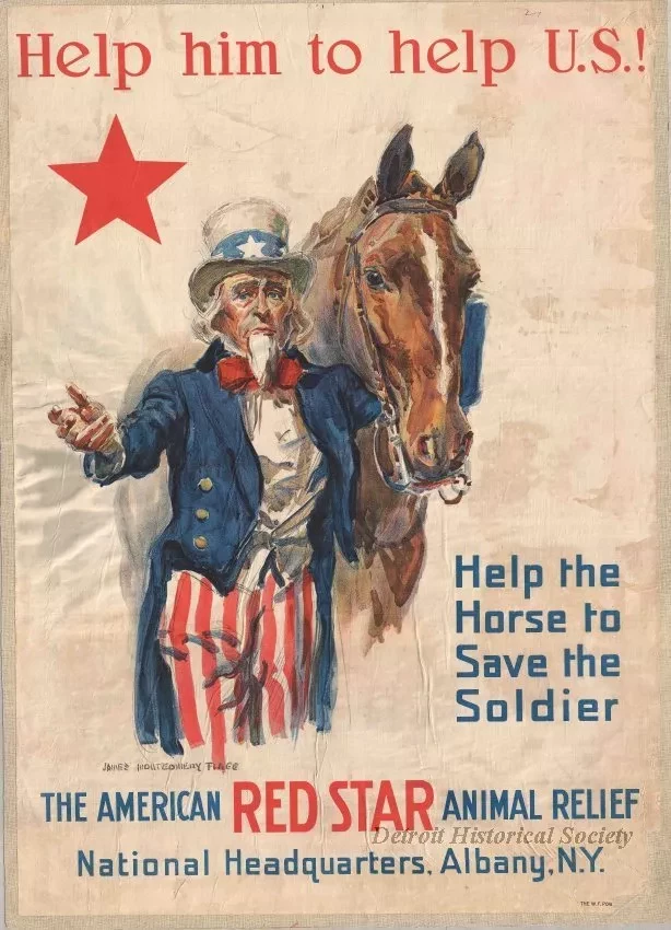 Poster - Help him to help U.S.! and 
Help the Horse to Save the Soldier.