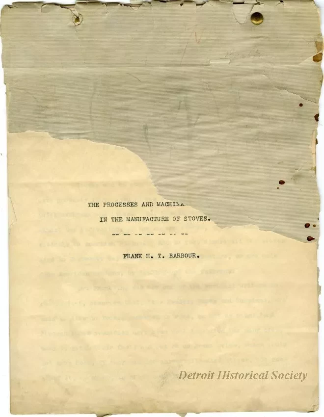 Manuscript - The Processes and Machinery Employed In The Manufacture of Stoves