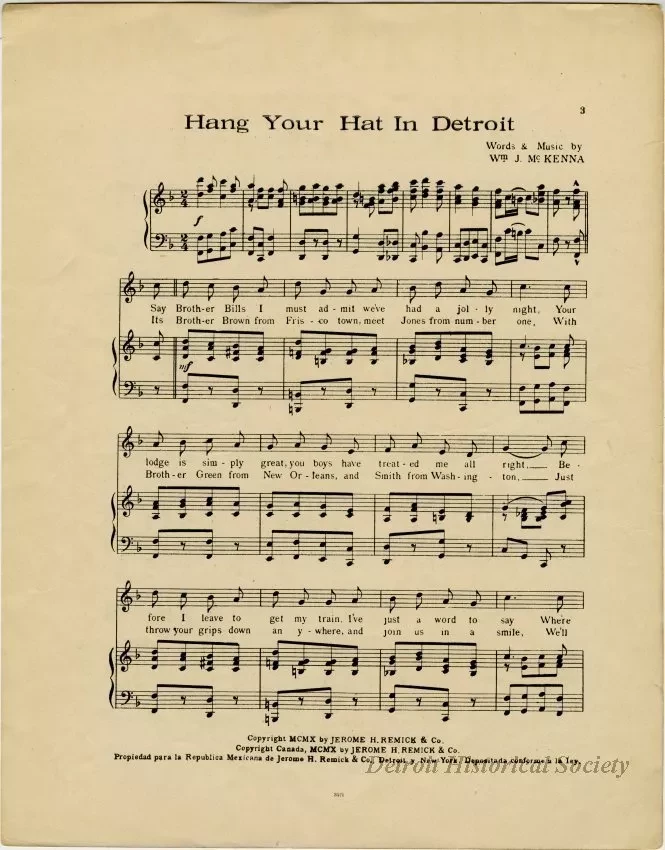 Music, Sheet - Hang Your Hat in Detroit