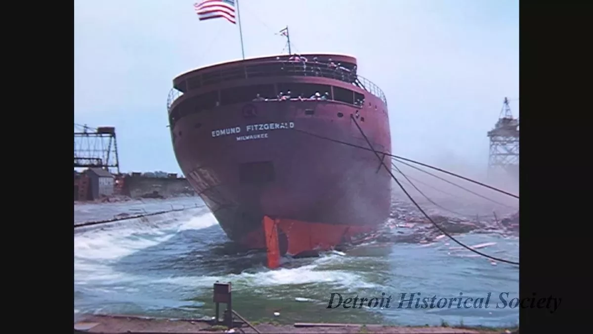 Film, Motion Picture - Edmund Fitzgerald Launching 1958
B/W People Coming off Boat at Tashmoo Park
Great Lakes Engineering Works