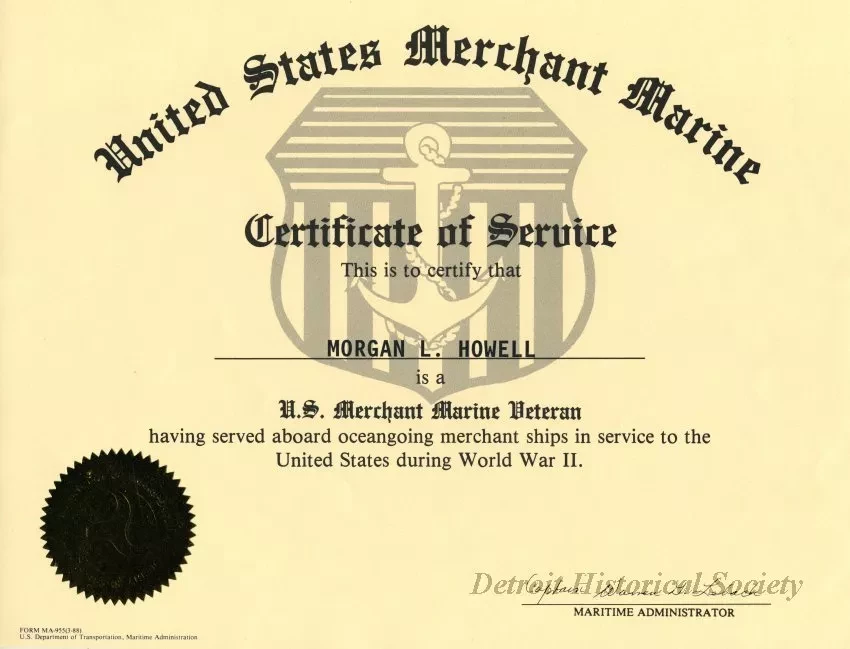 Certificate, Achievement - United States Merchant Marine Certificate of Service