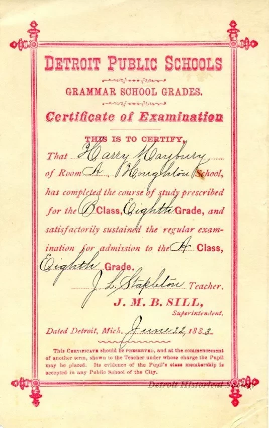 Card, Report - Detroit Public Schools,
Grammar School Grades