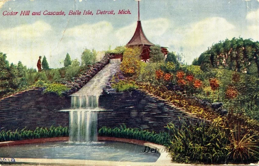 Postcard - Cedar Hill and Cascade, Belle Isle, Detroit, Mich.