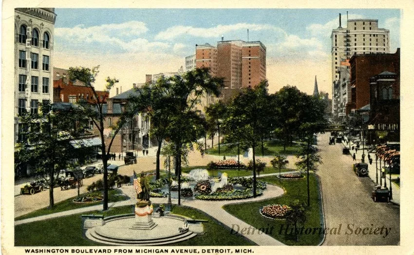 Postcard - Washington Boulevard from Michigan Avenue, Detroit, Mich.