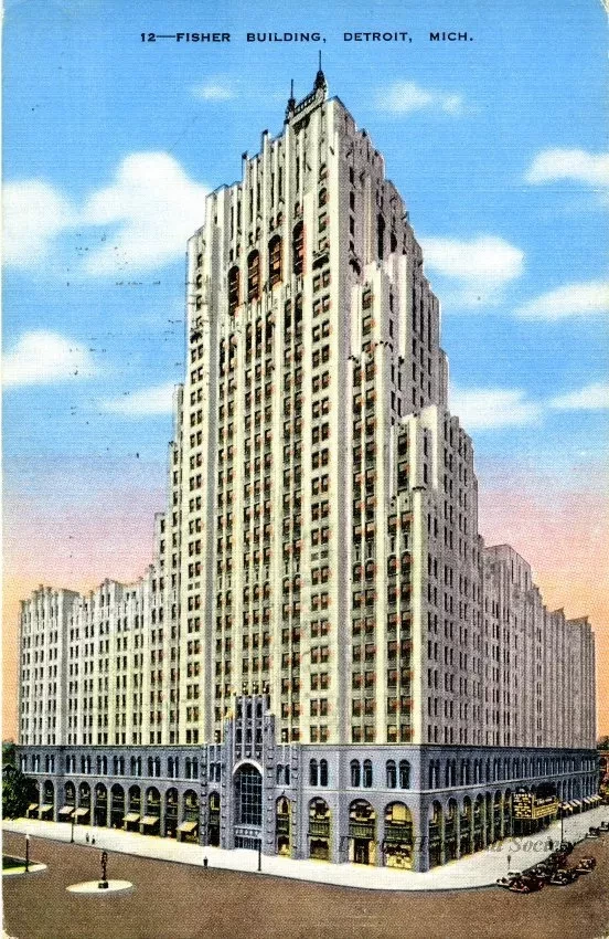 Postcard - 12--Fisher Building, Detroit, Mich.