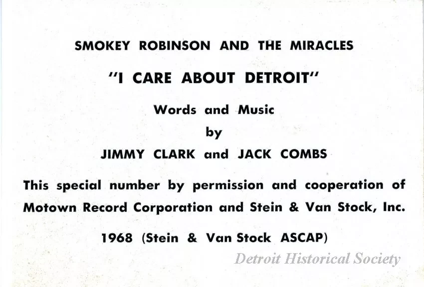 Sticker - Smokey Robinson and The Miracles,
"I Care About Detroit"