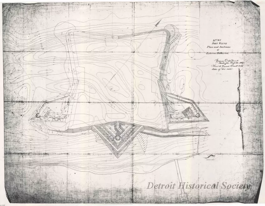 Drawing, Technical - No. XII, 
Fort Wayne, 
Plan and Section of Exterior Batteries
