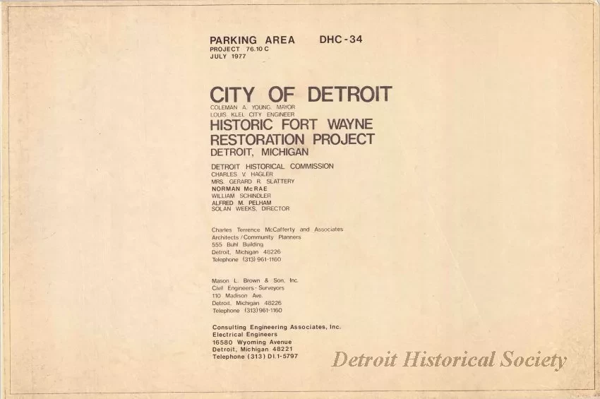 Blueprint - Parking Area DHS-34,
Historic Fort Wayne Restoration Project, Detroit, Michigan