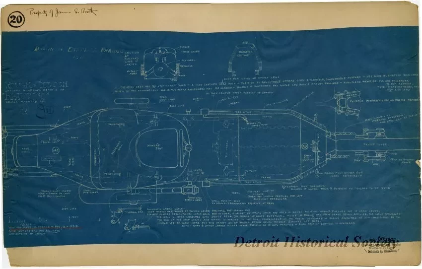 Blueprint - Rough Sketch Showing Numerous Details of "Bi-Autogo" 
Design Patented 1911