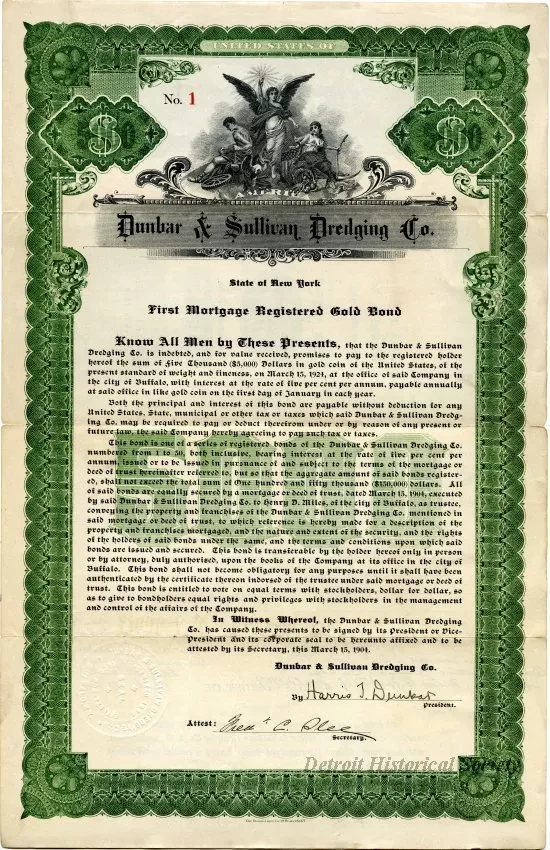 Bond - Dunbar & Sullivan Dredging Co. 
First Mortgage Registered Gold Bond