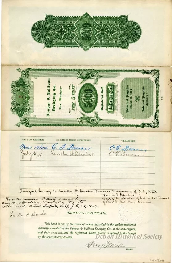 Bond - Dunbar & Sullivan Dredging Co. 
First Mortgage Registered Gold Bond