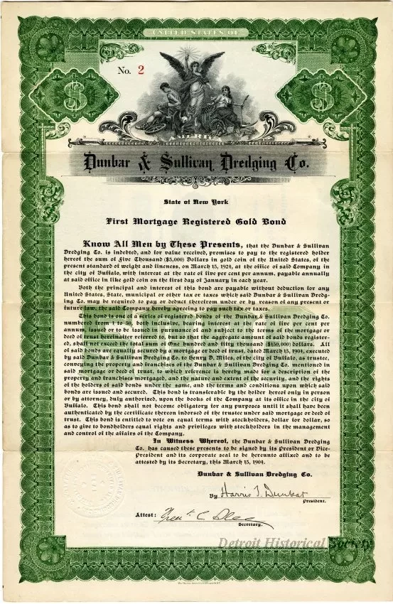 Bond - Dunbar & Sullivan Dredging Co. 
First Mortgage Registered Gold Bond