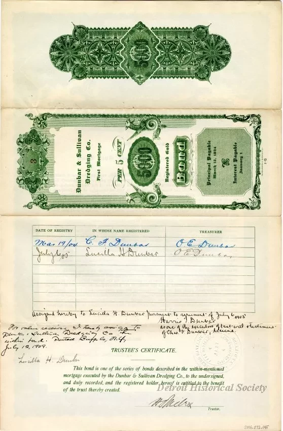 Bond - Dunbar & Sullivan Dredging Co. 
First Mortgage Registered Gold Bond
