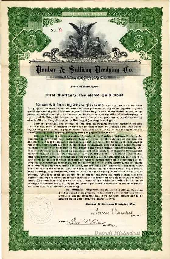 Bond - Dunbar & Sullivan Dredging Co. 
First Mortgage Registered Gold Bond