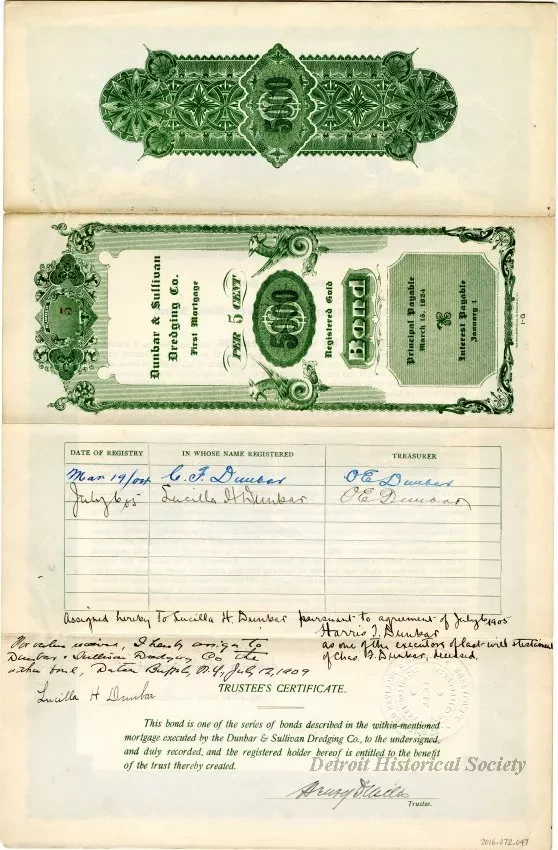 Bond - Dunbar & Sullivan Dredging Co. 
First Mortgage Registered Gold Bond