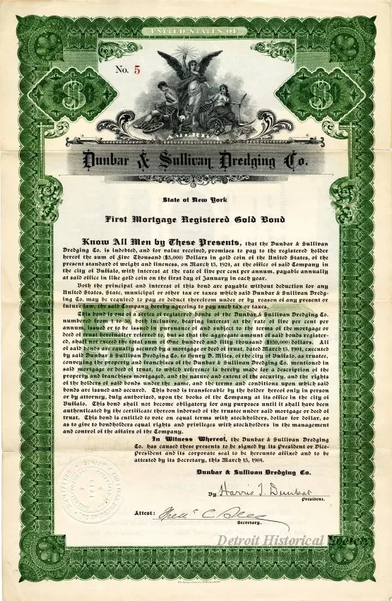 Bond - Dunbar & Sullivan Dredging Co. 
First Mortgage Registered Gold Bond