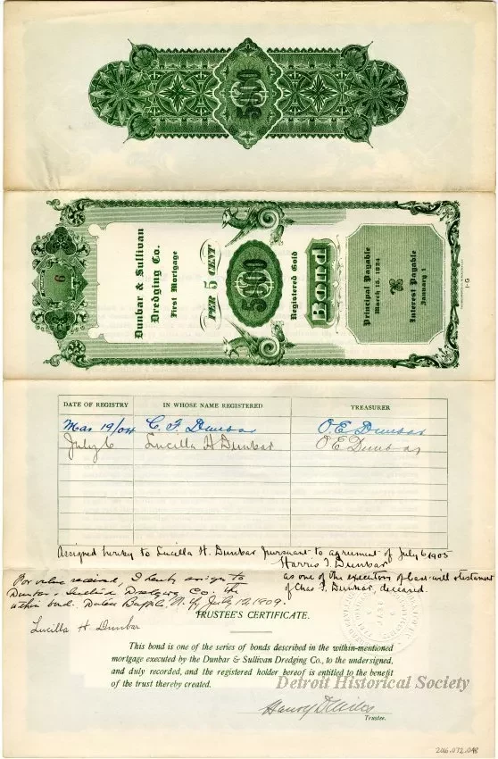 Bond - Dunbar & Sullivan Dredging Co. 
First Mortgage Registered Gold Bond
