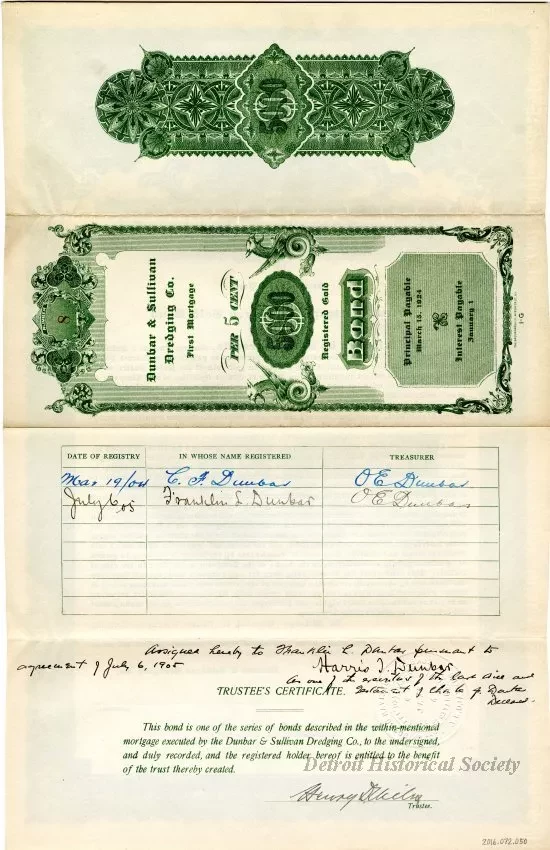 Bond - Dunbar & Sullivan Dredging Co. 
First Mortgage Registered Gold Bond