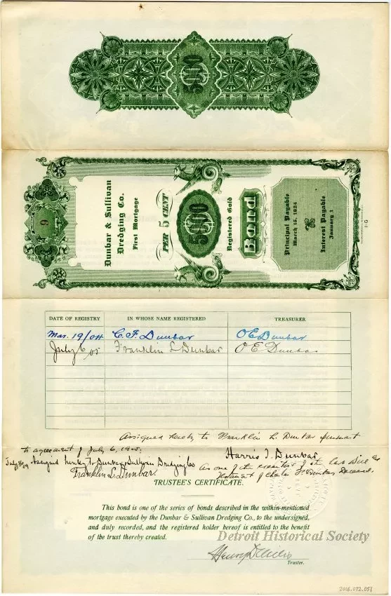 Bond - Dunbar & Sullivan Dredging Co. 
First Mortgage Registered Gold Bond