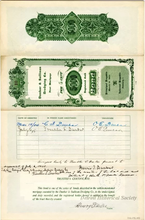 Bond - Dunbar & Sullivan Dredging Co. 
First Mortgage Registered Gold Bond
