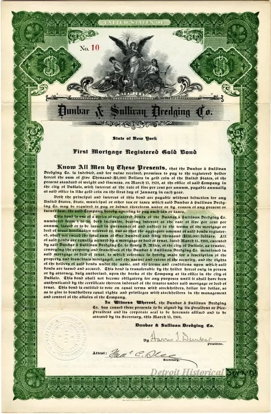 Bond - Dunbar & Sullivan Dredging Co. 
First Mortgage Registered Gold Bond