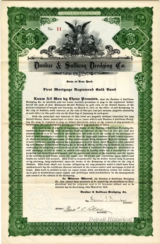 Bond - Dunbar & Sullivan Dredging Co. 
First Mortgage Registered Gold Bond