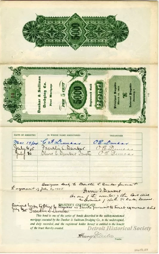 Bond - Dunbar & Sullivan Dredging Co. 
First Mortgage Registered Gold Bond