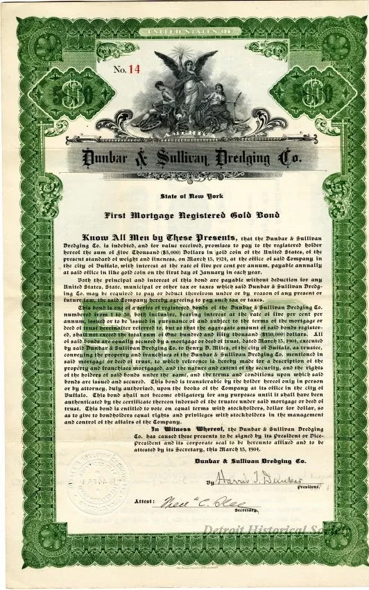Bond - Dunbar & Sullivan Dredging Co. 
First Mortgage Registered Gold Bond